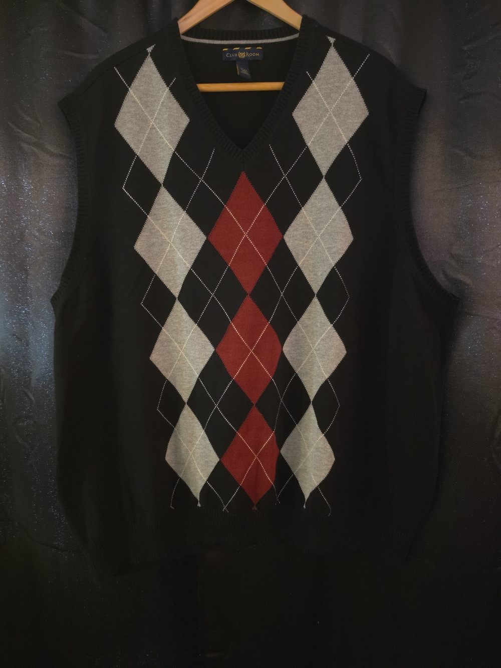 Club Room Black Argyle Sweater Vest Red & Gray Nerd Grandpacore Preppy